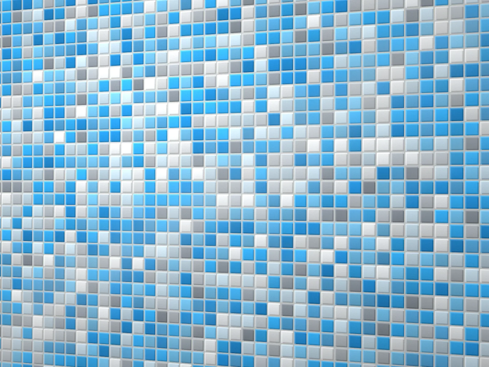 Wand mit Glasmosaik in Blau-, Grau- und Weißtönen